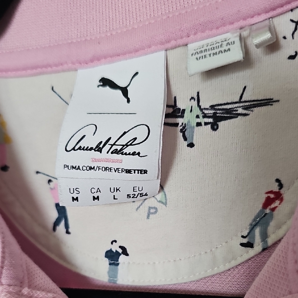 Puma Pink Men's Golf Polo Arnold Palmer invitational Signature Tipped Medium - Picture 4 of 9